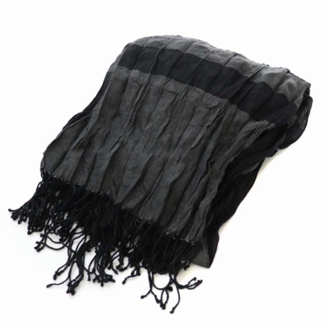 イッセイミヤケ ISSEY MIYAKE シワ加工 ストール ショール フリンジ 