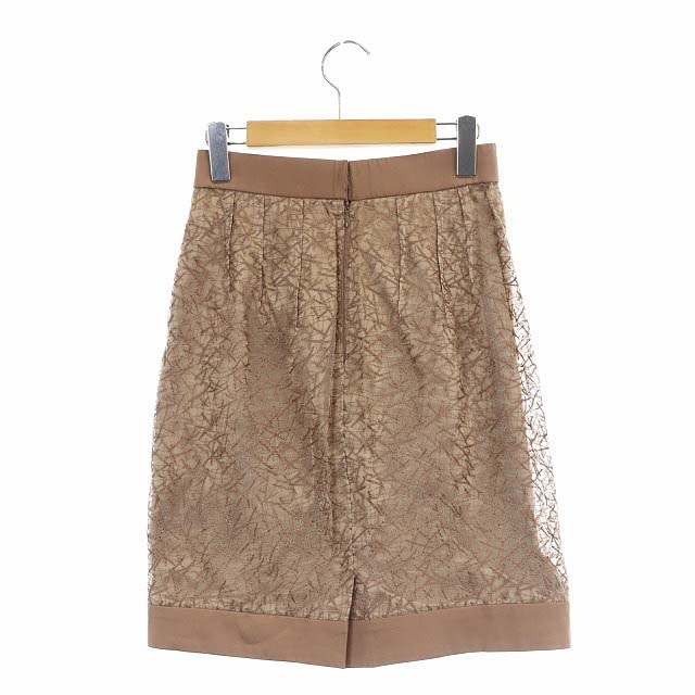 ランバン LANVIN COLLECTION タイトスカート 膝丈 タック 刺繍 36 茶  