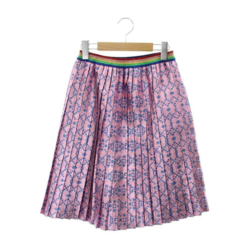 グッチ GUCCI ラメ プリーツ GG柄 スカート 膝丈 12 ピンク ライト