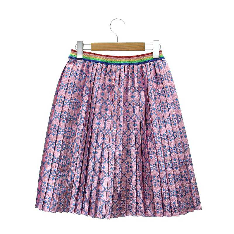 『お値下げ』GUCCIラメプリーツスカートGG柄 グッチ GUCCI ラメ プリーツ GG柄 スカート 膝丈 12 ピンク ライト
