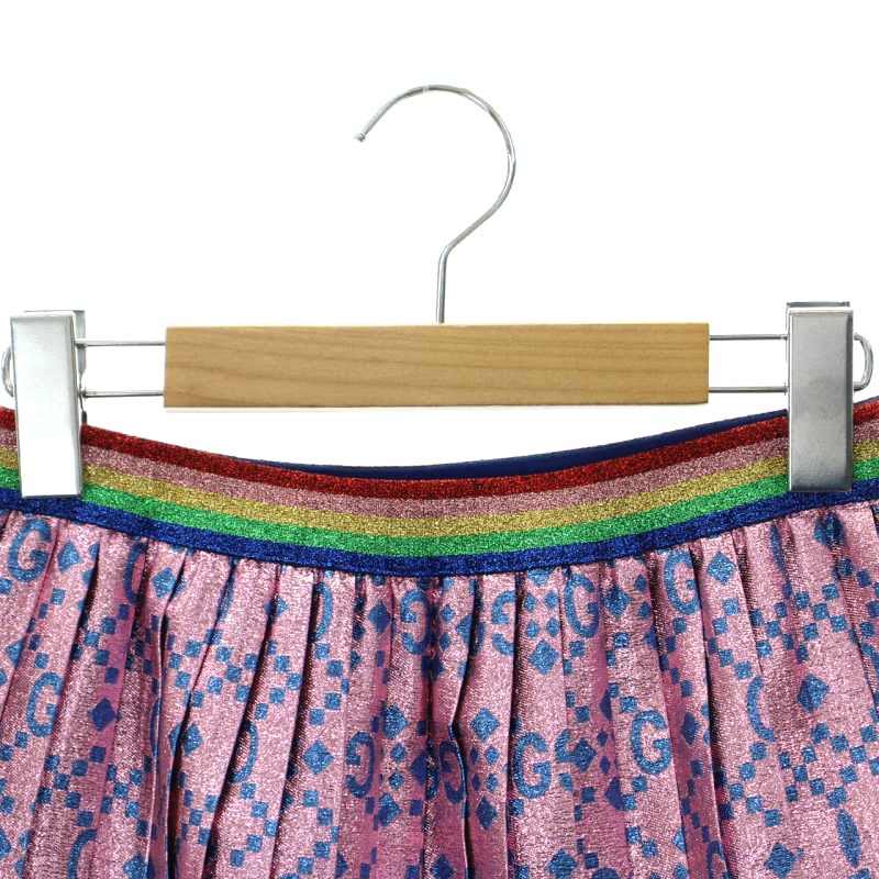 グッチ GUCCI ラメ プリーツ GG柄 スカート 膝丈 12 ピンク ライト