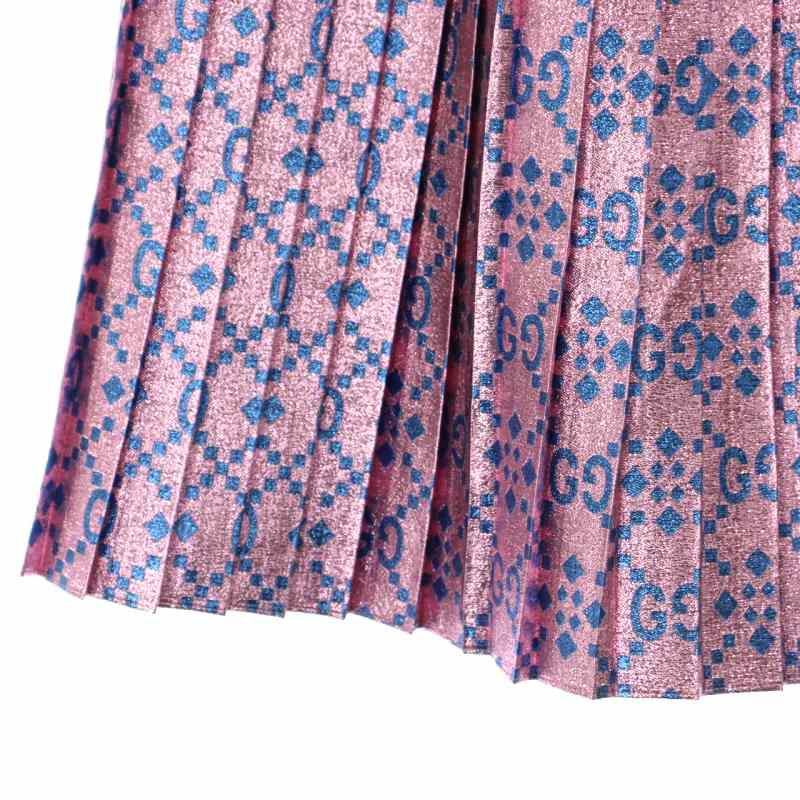 グッチ GUCCI ラメ プリーツ GG柄 スカート 膝丈 12 ピンク ライト