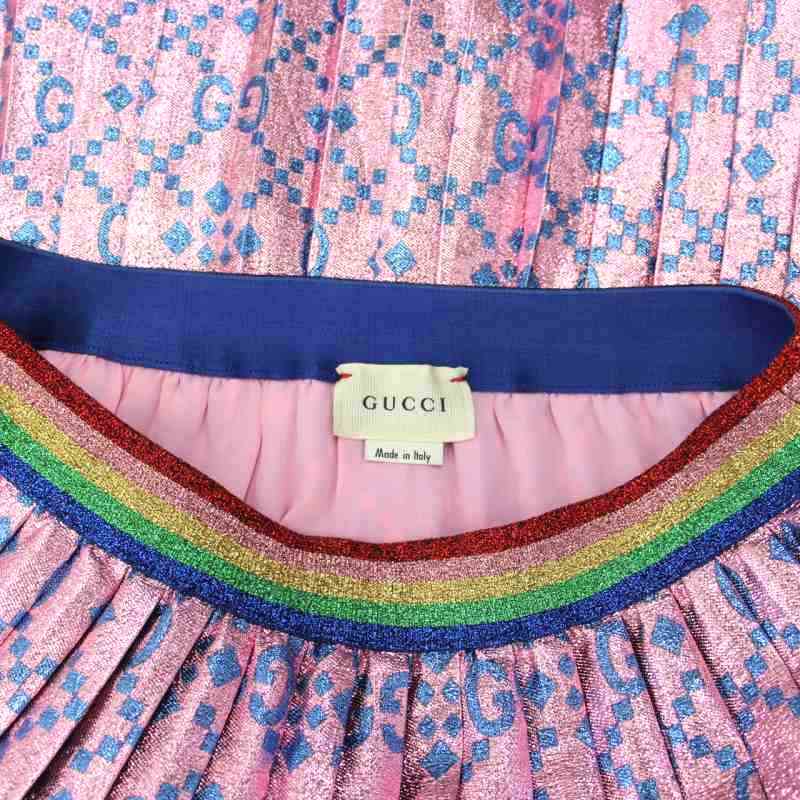グッチ GUCCI ラメ プリーツ GG柄 スカート 膝丈 12 ピンク ライト