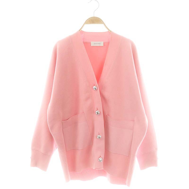 ADAM ET ROPE' ピンク ロゴボタンミドルカーディガン