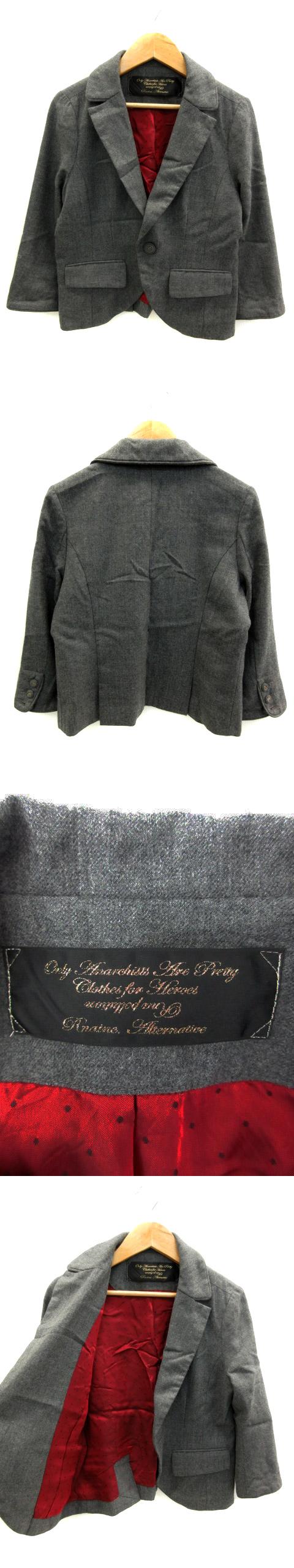 ジャケット テーラード ショート丈 七分袖 総裏地 ウール M グレー /NS41