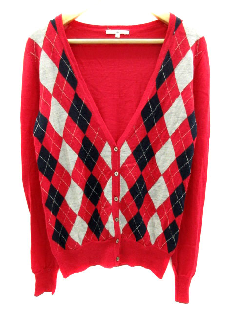シップス Ships カーディガン ニット Vネック アーガイルチェック ウール M レッド 赤 Yh10 レディース 171 ベクトルパーク