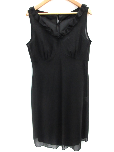 ジュネビビアン Genetvivien ワンピース フレア ミモレ丈 ノースリーブ 透け感 フリル キャミソール 2点セット 9号 黒 ブラック Ff28 レディース 171 ベクトルパーク