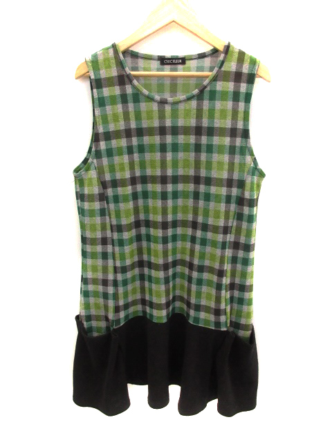 チックフルール Chic Fleur ワンピース タンクトップ ミニ Uネック ノースリーブ 切替 チェック 透け感 M L 黒 緑 Ns レディース 171 ベクトルパーク