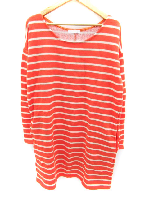 インデックス Index ワンピース ミニ 長袖 ラウンドネック ボーダー 裏起毛 M オレンジ Yh35 レディース 171 ベクトルパーク