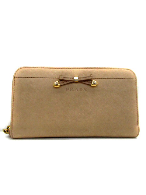 プラダ リボン 長財布 サフィアーノレザー ベージュ
