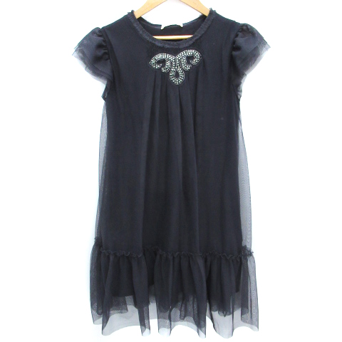 ザラ Zara ガール Girls ワンピース フレア チュール ミモレ丈 半袖 ラウンドネック ラインストーン 切替 164 黒 ブラック Ff5 女の子 キッズ 171 ベクトルパーク