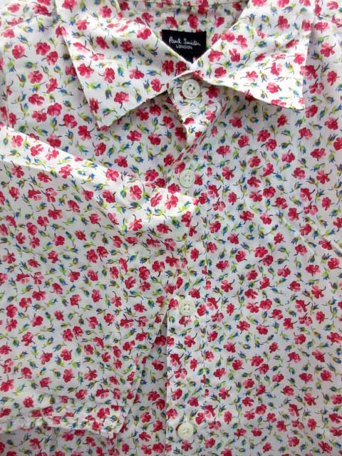 ポールスミス Paul Smith シャツ カジュアル 半袖 薄手 花柄 L マルチカラー 白 ホワイト ピンク My6 メンズ 171 ベクトルパーク