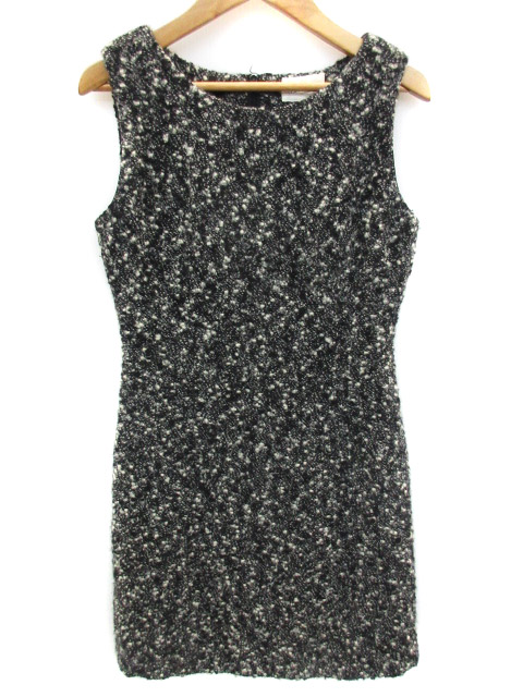 メルローズ Melrose ワンピース ミニ ノースリーブ ラウンドネック ウール 総柄 2 黒 白 ブラック ホワイト Ff36 レディース 171 ベクトルパーク