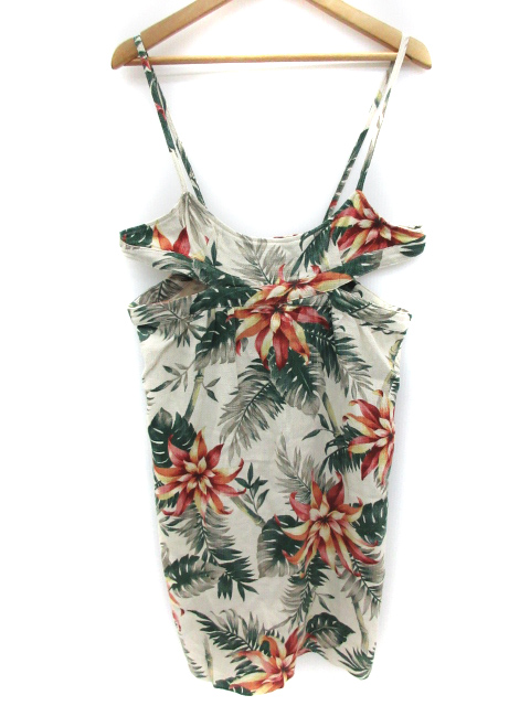 カスタネ Kastane ワンピース ひざ丈 キャミソール 切替 花柄 ボタニカル柄 マルチカラー リネン混 F ベージュ 緑 グリーン Ff7 レディース 171 ベクトルパーク