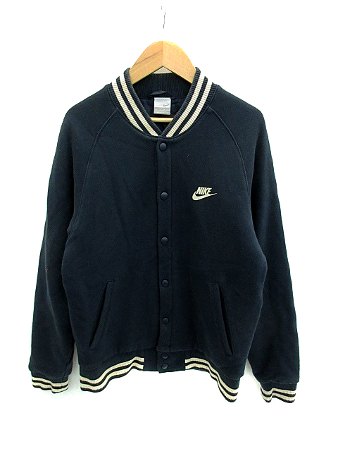 ナイキ Nike Just Do It ジャケット スタジャン ブルゾン ミドル丈 スウェット生地 ロゴプリント S 紺 ネイビー ベージュ Ns9 メンズ 171 ベクトルパーク