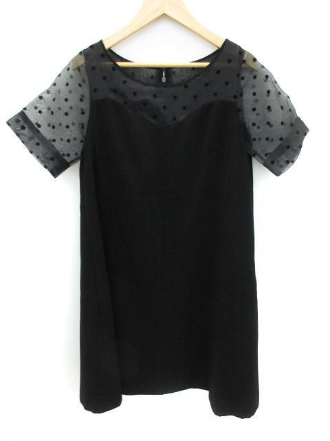 エリオポール Heliopole ワンピース ひざ丈 五分袖 ラウンドネック 切替 シースルー ドット柄 36 黒 ブラック Ff6 レディース 171 ベクトルパーク