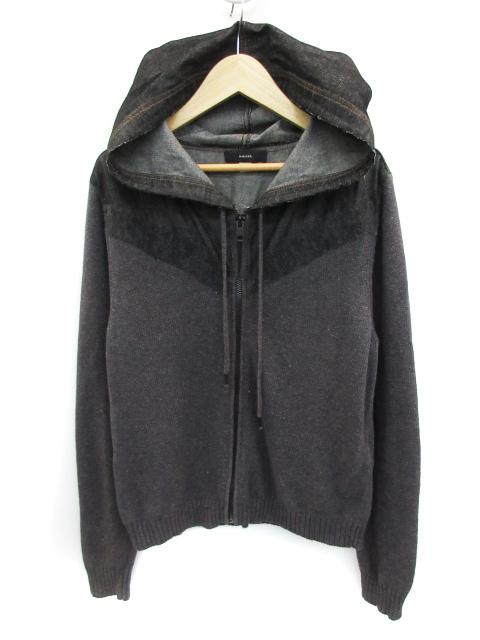 ディーゼル Diesel ジャケット パーカー デニム ニット ミドル丈 スタンドカラー ジップアップ 切替 黒 ブラック Ff25 メンズ 171 ベクトルパーク