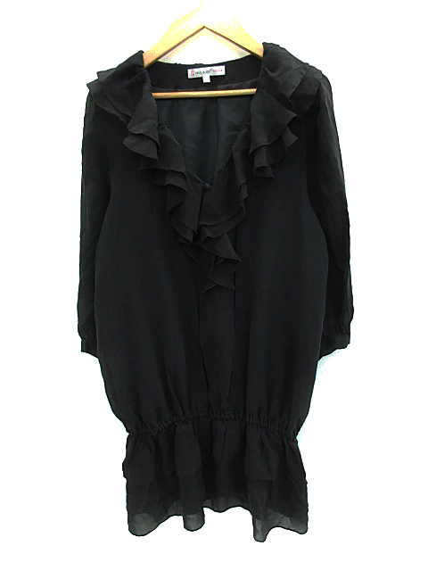 ポール ジョー シスター Paul Joe Sister ワンピース ブラウス ミニ Vネック 七分袖 フリル ティアード 薄手 切替 シースルー 透け感 シルク 2 黒 ブラック Ns31 レディース 171 ベクトルパーク