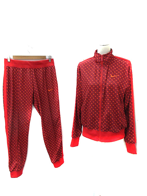 ナイキ Nike スポーツウェア ジャージ セットアップ 上下 ジャケット ブルゾン ミドル丈 ジップアップ スタンドカラー パンツ ジョガー イージー ロング ライン 総柄 大きいサイズ Xl 赤 レッド オレンジ Ns2 レディース 171 ベクトルパーク