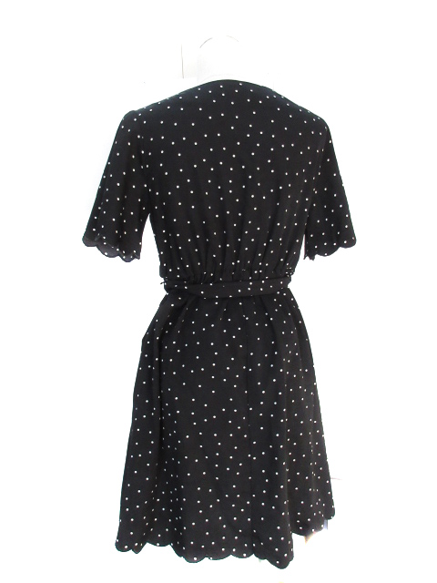 ワンアフター アナザー ナイスクラップ One After Another Nice Claup ワンピース シャツ フレア ひざ丈 五分袖 オープンカラー 切替 リボン付き スカラップ ドット柄 水玉柄 F モノトーン 白 黒 ホワイト ブラック Ff8 レディース 171 ベクトルパーク