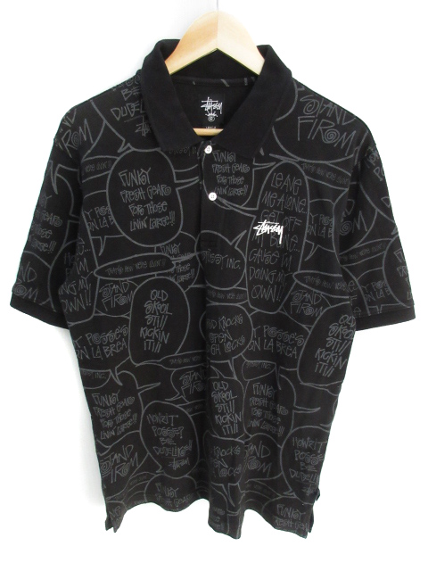 ステューシー STUSSY ポロシャツ 半袖 ポロカラー ロゴ プリント L 黒 