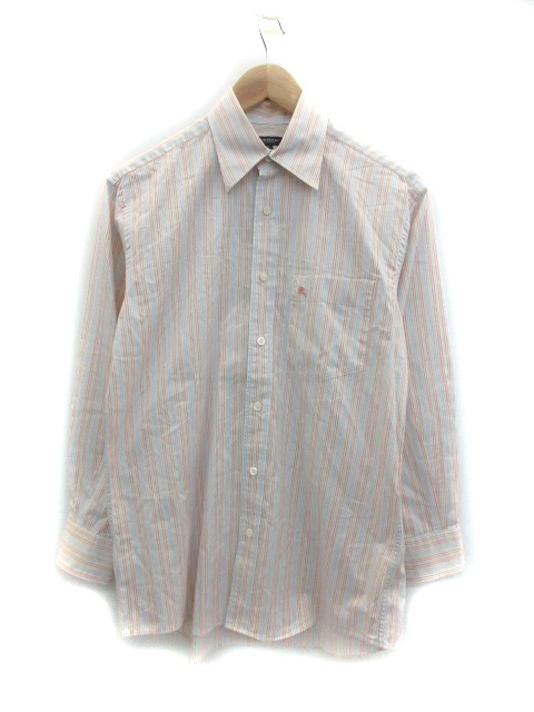 バーバリーロンドン　長袖シャツ　ストライプ柄　白　灰　三陽商会　カジュアル Burberry\u0027s 青白ストライプ 長袖ワイシャツ s□日本製