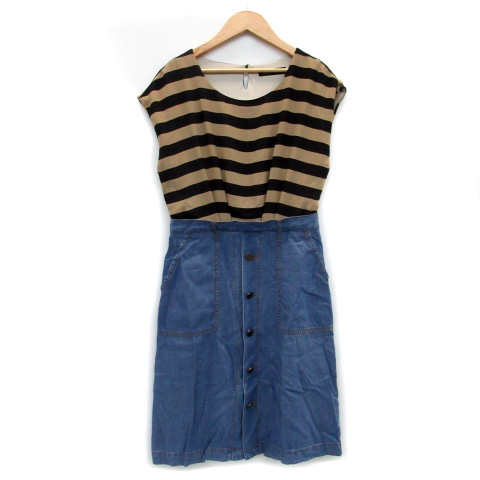 アーバンリサーチ Urban Research ワンピース デニム ダンガリー ノースリーブ ひざ丈 ラウンドネック ボーダー柄 切替 One マルチカラー ブラウン 茶 Ms8 レディース 171 ベクトルパーク