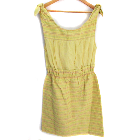 ヴェルニカ Velnica ワンピース ひざ丈 ノースリーブ ラウンドネック 切替 レースアップ マルチボーダー柄 黄色 ピンク Ff5 レディース 171 ベクトルパーク