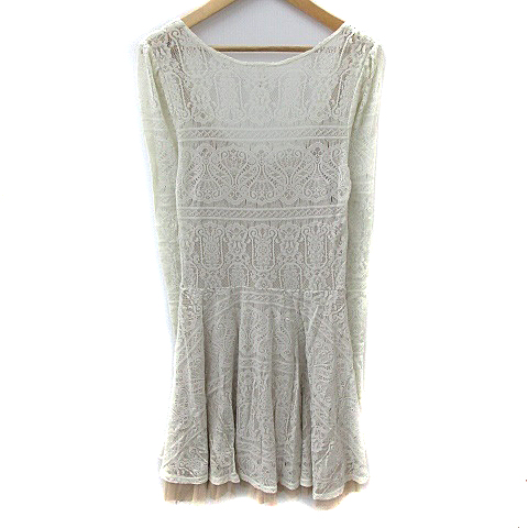 フリーピープル Free People ワンピース カットソー ひざ丈 Uネック 長袖 レース シースルー 透け感 インナー付き チュール S オフホワイト Ns10 レディース 171 ベクトルパーク