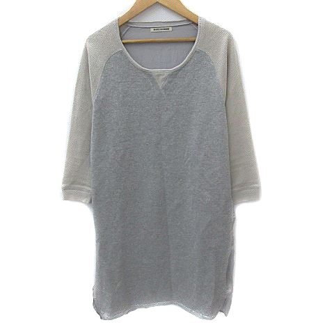 マリリンムーン Marilyn Moon ワンピース トレーナー ミニ ラウンドネック 七分袖 スウェット生地 ラメ 切替 異素材 ベージュ グレー シルバー Ns37 レディース 171 ベクトルパーク