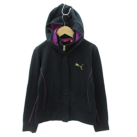 プーマ Puma ジャケット パーカー ロゴ刺繍 ジップアップ スウェット生地 S 黒 ブラック 紫 パープル Ns28 レディース 171 ベクトルパーク