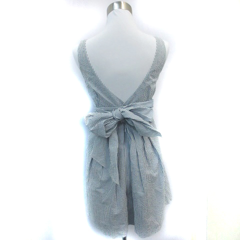 メゾンドリーファー Maison De Reefur ワンピース ミニ丈 ノースリーブ Uネック ストライプ柄 リボン 36 ブルー 青 ホワイト 白 Ym21 レディース 171 ベクトルパーク