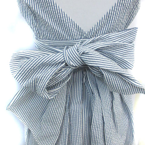 メゾンドリーファー Maison De Reefur ワンピース ミニ丈 ノースリーブ Uネック ストライプ柄 リボン 36 ブルー 青 ホワイト 白 Ym21 レディース 171 ベクトルパーク