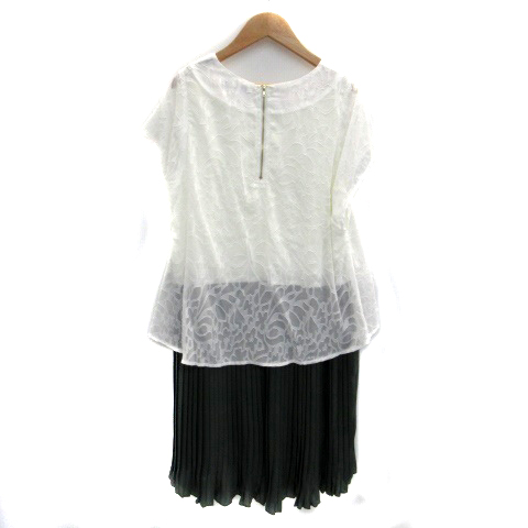 チャオパニック Ciaopanic ワンピース プリーツ ラウンドネック ノースリーブ シースルー 切替 ひざ丈 総柄 F 白 ホワイト カーキ Ho28 レディース 171 ベクトルパーク