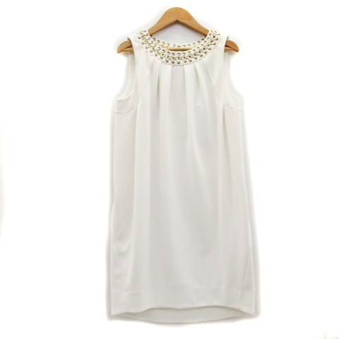 未使用品 ナイン Nine ワンピース ノースリーブ ひざ丈 ラウンドネック 切替 無地 0 ホワイト 白 Ms5 レディース 171 ベクトルパーク