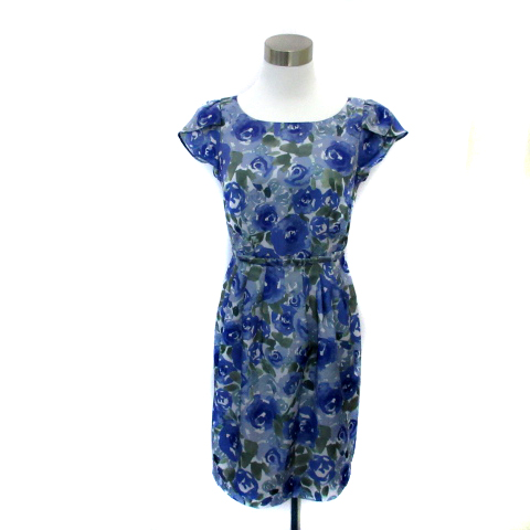 アプワイザーリッシェ Apuweiser Riche ワンピース ひざ丈 フレア 半袖 ラウンドネック 花柄 1 青 ブルー 緑 グリーン Ys17 レディース 171 ベクトルパーク