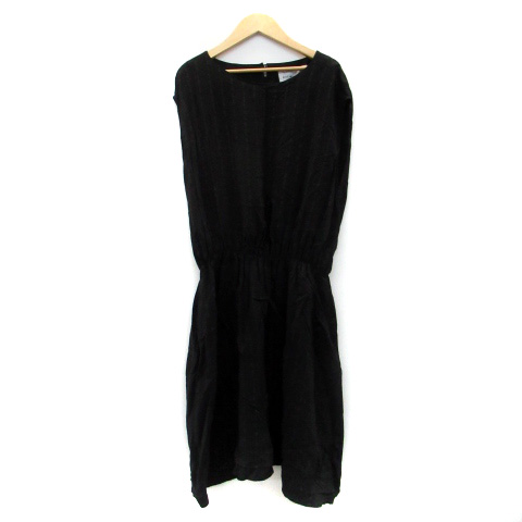 ビュルデサボン Bulle De Savon ワンピース ノースリーブ ひざ丈 ラウンドネック ストライプ柄 薄手 F ブラック 黒 Ms29 レディース 171 ベクトルパーク