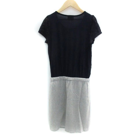 トッコ Tocco ワンピース ひざ丈 半袖 ラウンドネック レース リボン バイカラー M ネイビー 紺 グレー Ym28 レディース 171 ベクトルパーク