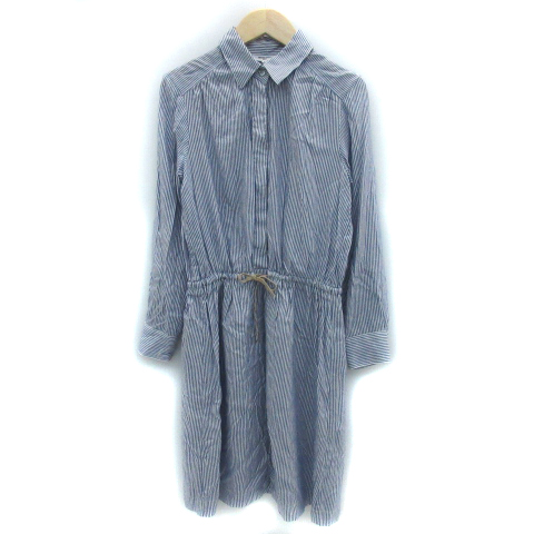 ナチュラルビューティーベーシック Natural Beauty Basic ワンピース シャツ ひざ丈 長袖 ストライプ柄 S ブルー 白 ホワイト Yk8 レディース 171 ベクトルパーク