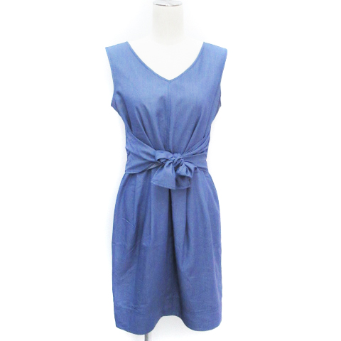 マーキュリーデュオ Mercuryduo ワンピース ひざ丈 ノースリーブ Vネック 切替 リボン F 青 ブルー Ff10 レディース 171 ベクトルパーク