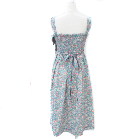 ジェーンマープル Jane Marple ワンピース フレア ロング丈 ノースリーブ 切替 花柄 マルチカラー リネン混 M 青 ミントグリーン ブルー Ff3 レディース 171 ベクトルパーク