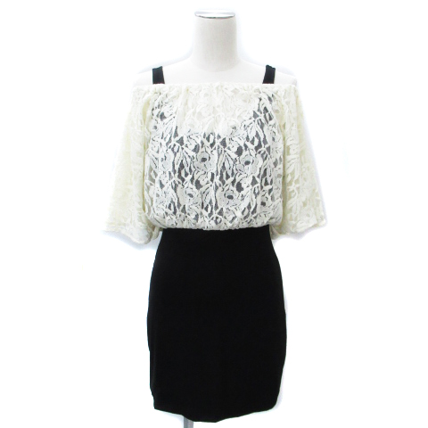 リエンダ Rienda ワンピース タイト ミニ丈 七分袖 オフショルダー 切替 シースルー レース 花柄 M モノトーン 白 黒 ホワイト ブラック Ff4 レディース 171 ベクトルパーク