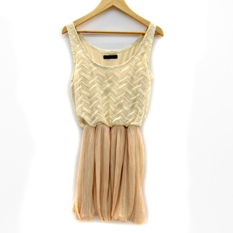 リエンダ Rienda ワンピース ミニ丈 ノースリーブ ラウンドネック レース 切替 プリーツ M ベージュ ピンク Sy28 レディース 171 ベクトルパーク