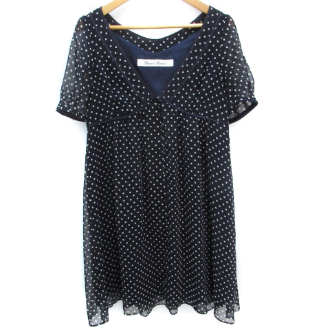 バナーバレット Banner Barrett ワンピース フレア ひざ丈 半袖 Vネック シースルー 切替 ドット柄 水玉柄 36 紺 白 ネイビー ホワイト Ff11 レディース 171 ベクトルパーク