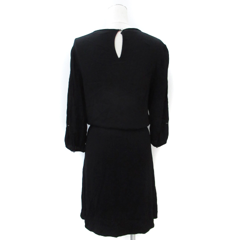 トミーヒルフィガー Tommy Hilfiger ワンピース ミモレ丈 長袖 ラウンドネック 切替 シースルー リボン レース 4 黒 ブラック Ff11 レディース 171 ベクトルパーク