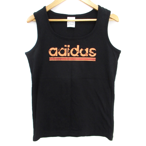 アディダス Adidas タンクトップ カットソー ノースリーブ Uネック ロゴプリント L 黒 オレンジ ブラック Ff41 レディース 171 ベクトルパーク