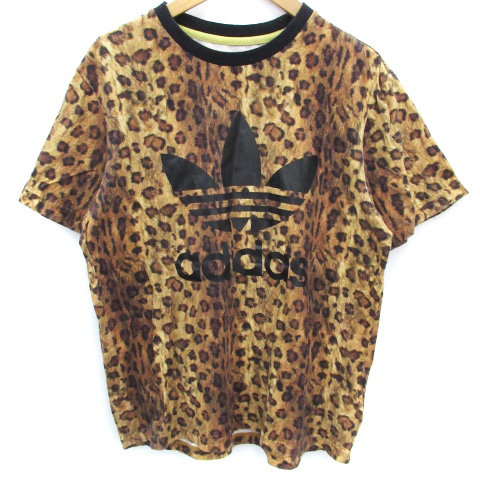 アディダスオリジナルス Adidas Originals Tシャツ カットソー 半袖 ラウンドネック ロゴプリント ヒョウ柄 レオパード柄 M 茶 黒 ブラウン ブラック Ff25 メンズ 171 ベクトルパーク