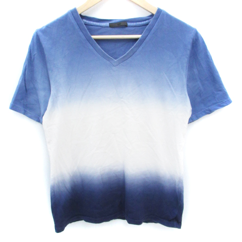 ハレ Hare Tシャツ カットソー 半袖 Vネック グラデーション 透け感 S 青 白 ブルー ホワイト Ff13 メンズ 171 ベクトルパーク