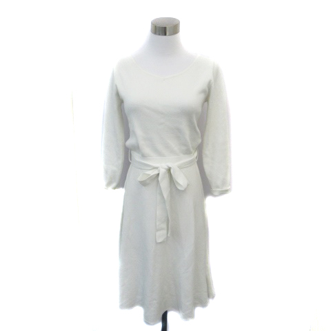 レッセパッセ Laisse Passe ワンピース ニット Vネック ひざ丈 ロールアップ リボンベルト付き 38 白 ホワイト Ho35 レディース 171 ベクトルパーク