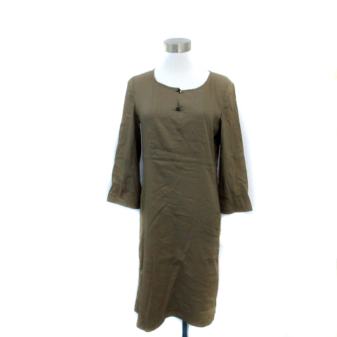 トラサルディ Trussardi ワンピース ひざ丈 七分袖 ラウンドネック プルオーバー 38 カーキ Ys5 レディース 171 ベクトルパーク